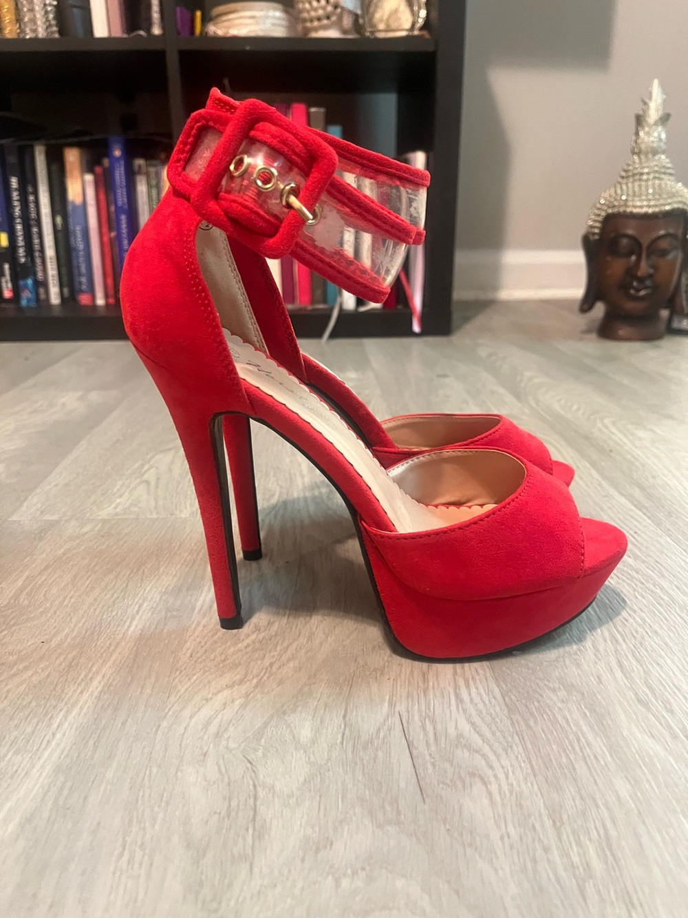 Y2K Red Suede High Heel Platform Sandals with Ankle Strap